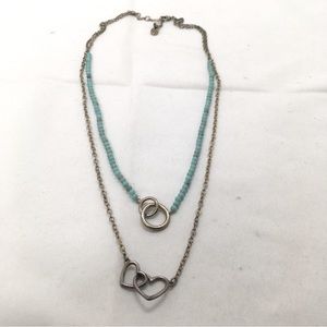 Lucky Brand, Double Strand Silver And Turquoise Beaded Necklace, Hearts